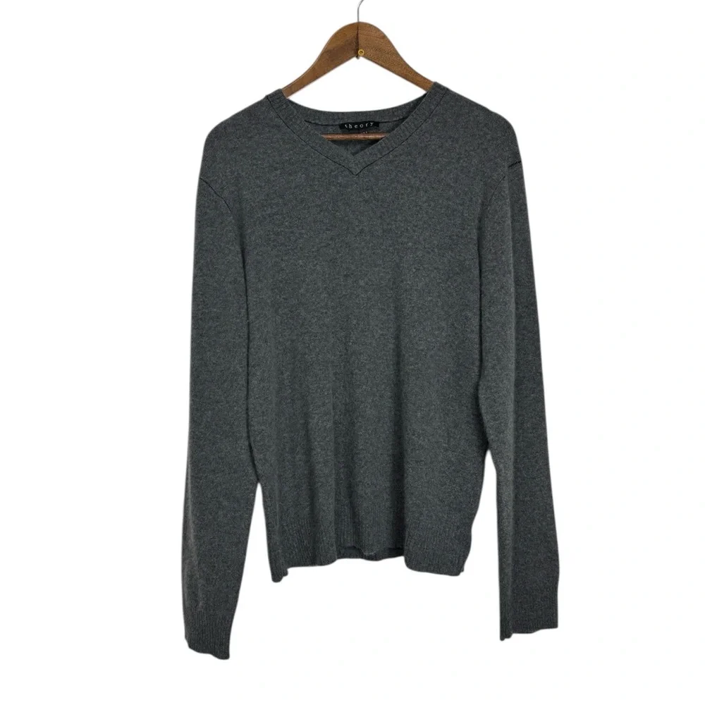 Theory Gray‎ V-Neck Cashmere Sweater XL